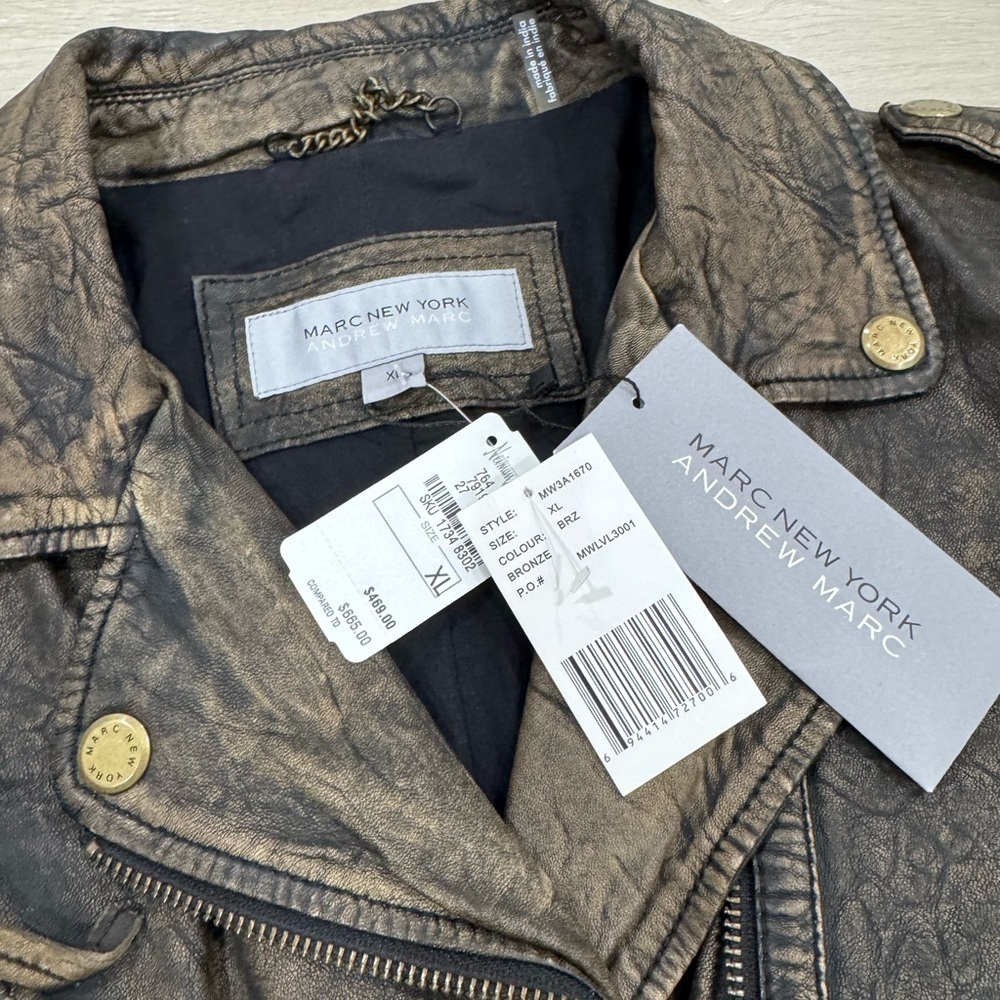 Andrew Marc New York Bronze Leather Moto Jacket - Picture 2 of 6